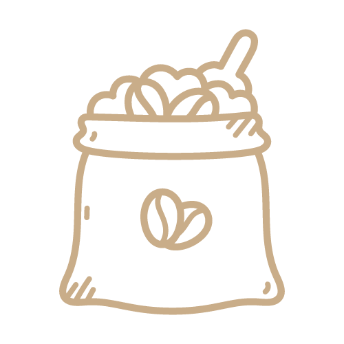 icono bolsa de café en grano en color dorado